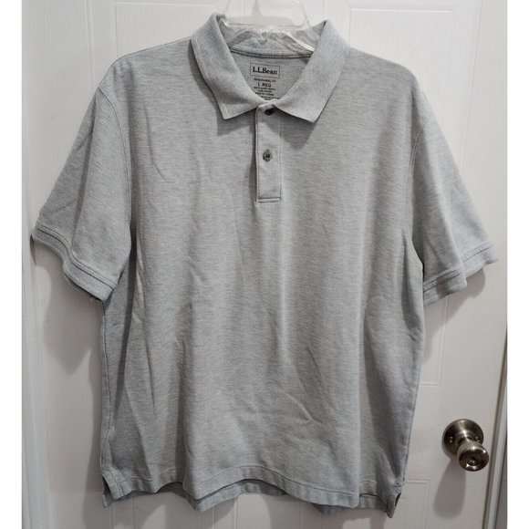 LL Bean Traditional Fit Gray Short Sleeve Polo Shirt Size Large Reg 100% Cotton - Picture 1 of 7